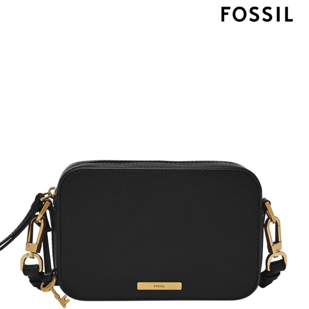 NWT Fossil Bryce Leather Crossbody Bag Small Black